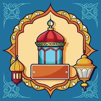 Ornate Decorative Design with a Mosque-like Structure and Lanterns vector