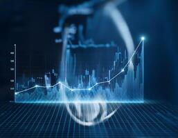 Digital stock market chart displaying financial trends and fluctuating market data in real-time photo