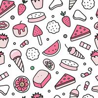 a seamless pattern with various sweets and desserts vector