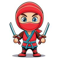 cartoon ninja with two swords and red mask vector