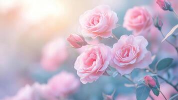Soft Pastel Pink Roses with Blurred Background - Elegant Floral Texture for Patterns and Design photo