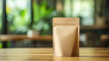 Brown Kraft Paper Stand-Up Pouch, Versatile Packaging on Display For Advertising photo