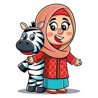 Girl in hijab with zebra toy vector