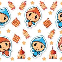 Cute cartoon characters and objects, seamless pattern vector
