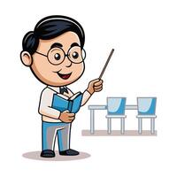 Animated teacher pointing with a pointer vector