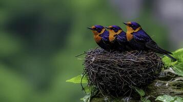 Swallows Nesting on Cliffside Preparing for New Life in Vibrant Landscape photo