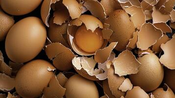 Detailed Macro of Cracked Egg Shells with Orange Yolk in Low Resolution photo