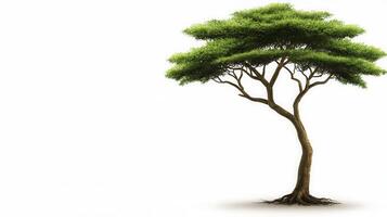 Majestic Wide African Acacia Tree with Golden Leaves Against Clean Background photo