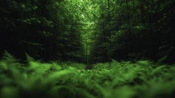 Tranquil Trail Through Dense Green Forest Under a Canopy of Lush Foliage photo