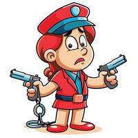 Cartoon officer with guns and restraints vector