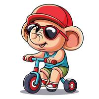 cartoon elephant riding a tricycle ON A WHITE BACKGROUND ON A WHITE BACKGROUND vector