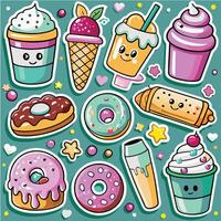 cute ice cream and donuts stickers set ON A WHITE BACKGROUND vector
