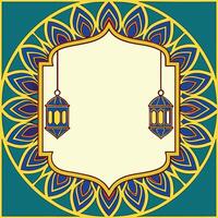 Ornate frame with hanging lanterns and mandala design. vector
