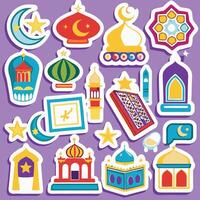 islamic stickers set with mosque, mosque, mosque, mosque, mosque, mosque, mosque vector