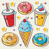 cute donuts and ice cream with donut cup and donut vector