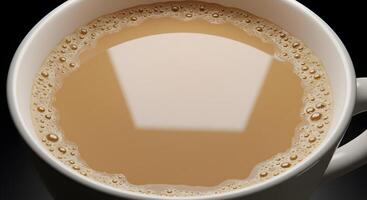Aromatic Cup of Creamy Tea Close-Up View of a Warm Beverage in a White Mug photo