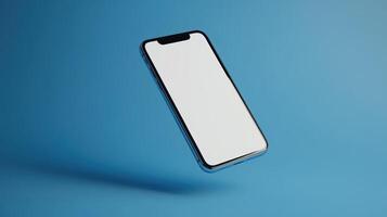 A Smartphone with Blank Screen Floating Against a Blue Background photo
