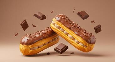 Delicious Chocolate Eclairs with Chocolate Shavings A Culinary Delight photo