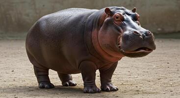 Majestic Hippopotamus in its Habitat A Close-Up View of a Hippopotamus in a Zoo Setting photo