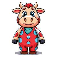 Cute cartoon cow in a red outfit with polka dots vector
