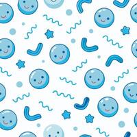 Cute blue bubble pattern with happy faces and shapes vector