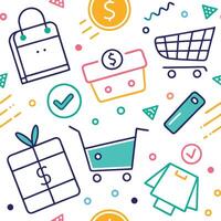 shopping seamless pattern with icons and symbols vector