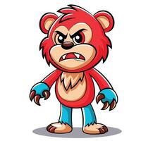 Angry cartoon bear with red fur and teal pants vector