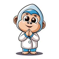 Cute monkey dressed as a scientist, in a lab coat, making a polite gesture vector