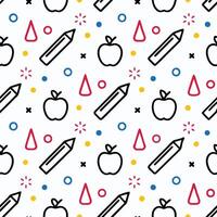 Seamless pattern with apples, pencils, and geometric shapes. vector