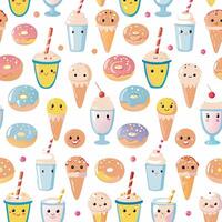 a pattern with ice cream and donuts vector