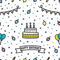 Happy Birthday Pattern with Cake, Balloons, and Confetti vector