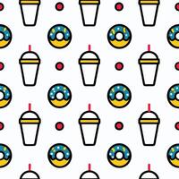 Seamless pattern with donuts and drinks. vector