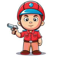 cartoon policeman holding gun and pointing at the camera vector