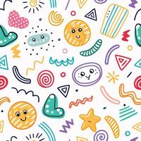 Fun, vibrant, and playful abstract shapes create a whimsical pattern vector