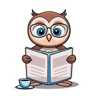 owl reading book with cup of coffee illustration ON A WHITE BACKGROUND vector