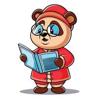 Panda in Red Outfit Reading a Book vector