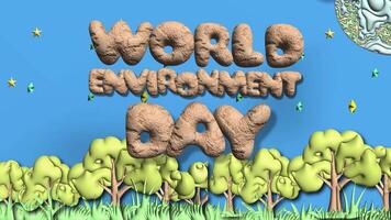 World Environment Day text greating card 3d animation background video