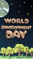 vertical World Environment Day text greating card 3d animation background video