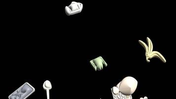 flying garbages animation falls from the sky overlay 3d isolated cut out motion graphics video