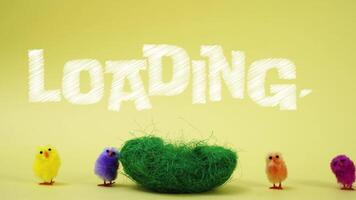loading intro stop motion animation chickens on yellow background video