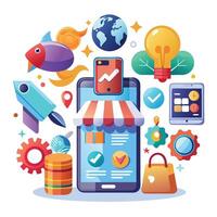 Global E-commerce Mobile App vector