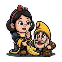 snow white and the seven dwarfs cartoon illustration vector
