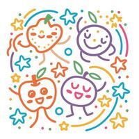 Cute fruit characters in a playful design vector