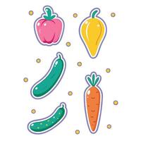a set of stickers with vegetables peppers vector