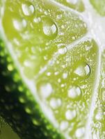 Close-up view of freshly sliced lime highlighting juicy texture and water droplets photo