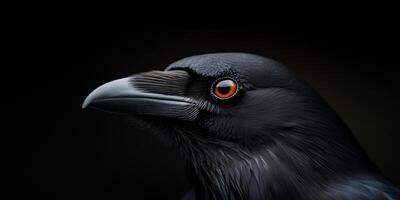 Mysterious raven with three eyes perched in a dark setting during twilight photo