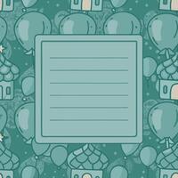 Simple, teal-colored note with repeating designs of balloons and buildings vector
