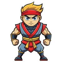 Cartoon ninja character with red headband and gold belt vector