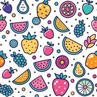 seamless pattern with fruits and vegetables white background vector