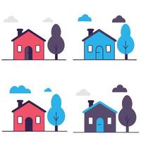 Simple Illustrations of Houses and Trees vector